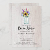 Wildblumen und Sonnenblumen Mason Jar Brautparty Einladung (Vorne/Hinten)