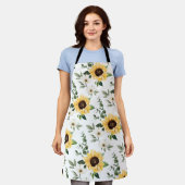 Wildblumen und Sonnenblumenmuster Monogramm weiß Schürze (Getragen)