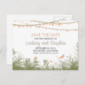 Wildblumen und String-Lichter Save the Date Postka Ankündigungspostkarte (Vorne/Hinten)