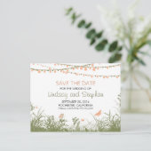 Wildblumen und String-Lichter Save the Date Postka Ankündigungspostkarte (Stehend Vorderseite)