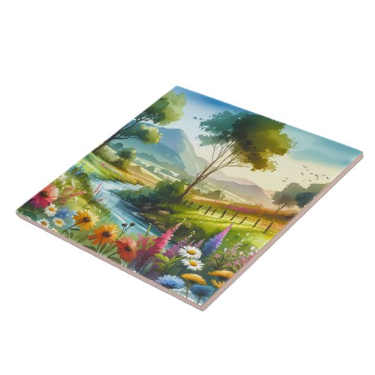 Wildblumen und Strom im Frühlingstal Fliese (Seite)