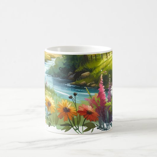 Wildblumen und Strom im Frühlingstal Kaffeetasse (Mittel)