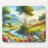 Wildblumen und Strom im Frühlingstal Mousepad (Vorne)