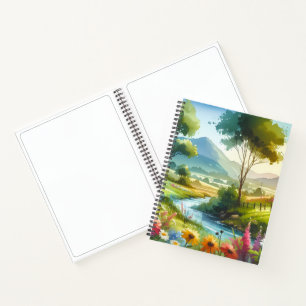 Wildblumen und Strom im Frühlingstal Notizblock