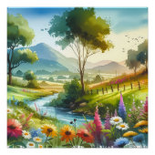 Wildblumen und Strom im Frühlingstal Poster (Vorderseite)