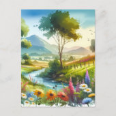 Wildblumen und Strom im Frühlingstal Postkarte (Vorderseite)