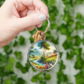 Wildblumen und Strom im Frühlingstal Schlüsselanhänger (Hand)