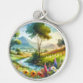 Wildblumen und Strom im Frühlingstal Schlüsselanhänger (Vorne)