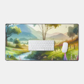 Wildblumen und Strom im Frühlingstal Schreibtischunterlage (Tastatur & Maus)