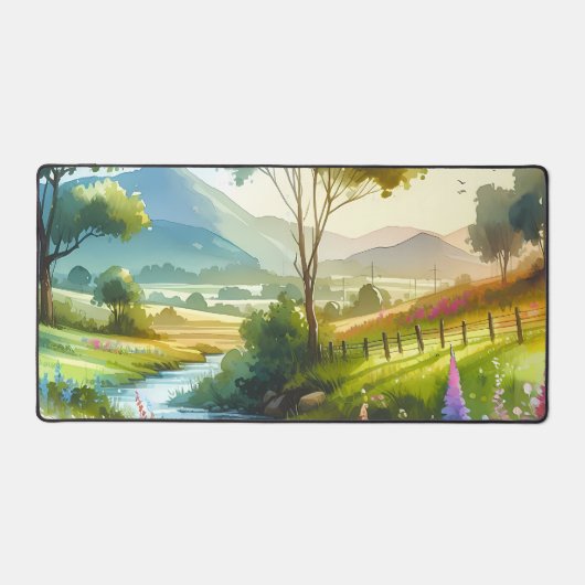 Wildblumen und Strom im Frühlingstal Schreibtischunterlage (Vorderseite)