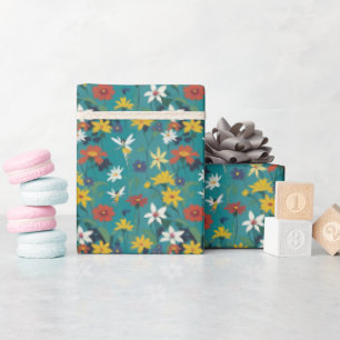 Wildblumen und Süßspeisen Aquamarin Geschenkpapier