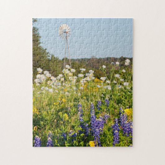 Wildblumen und Windmühle im Land der Texas-Hügel Puzzle (Vertikal)