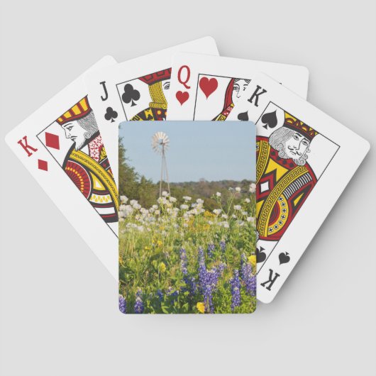 Wildblumen und Windmühle im Land der Texas-Hügel Spielkarten (Rückseite)