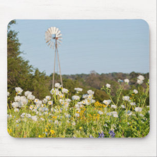 Wildblumen und Windmühle in Texas Hill Country Mousepad