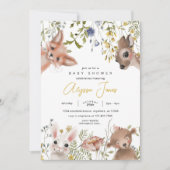 Wildblumen und Woodland Animals Kinderdusche Einladung (Vorderseite)