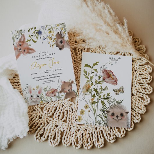 Wildblumen und Woodland Animals Kinderdusche Einladung