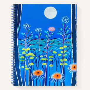 Wildblumen unter einem Vollmond-Journal Notizblock