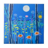 Wildblumen unter Vollmond Fliese (Vorderseite)