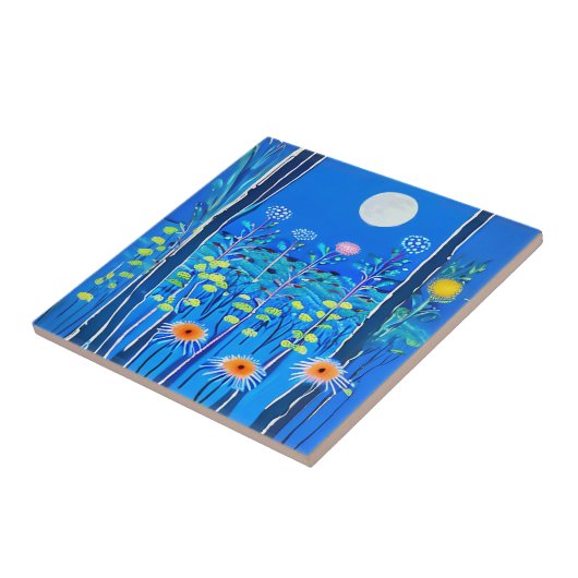 Wildblumen unter Vollmond Fliese (Seite)