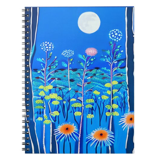 Wildblumen unter Vollmond Notizblock (Vorderseite)