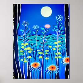 Wildblumen unter Vollmond Poster