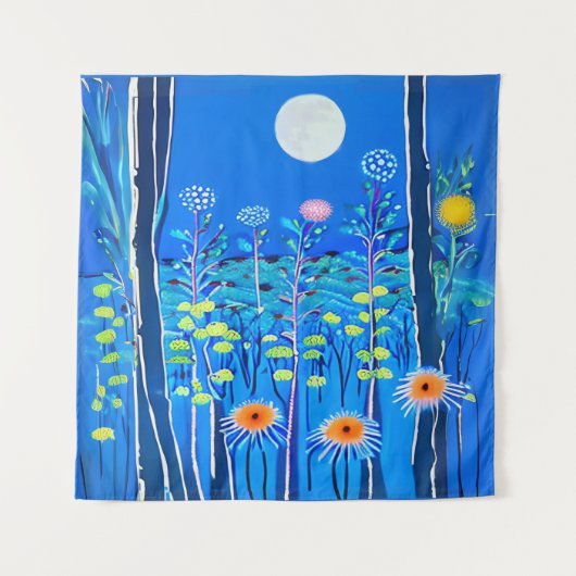 Wildblumen unter Vollmond Wandteppich (Vorderseite)