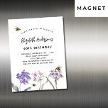 Wildblumen Veilchen Rosa Bienen Luxus Magneteinladung<br><div class="desc">Ein weißer Hintergrund. Mit Bienen dekoriert und Wildblumen in Violett und Rosa gestrichen. Personalisieren und fügen Sie einen Namen und Party-Details hinzu.</div>