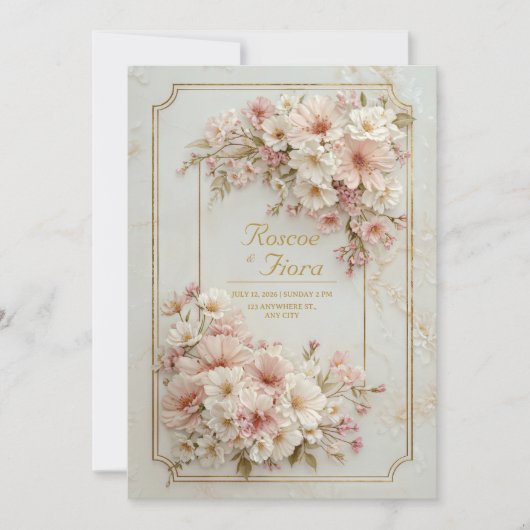 Wildblumen vergoldeter Ticket-Rahmen Hochzeit Einladung (Vorderseite)