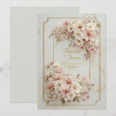 Wildblumen vergoldeter Ticket-Rahmen Hochzeit Einladung (Vorne/Hinten)