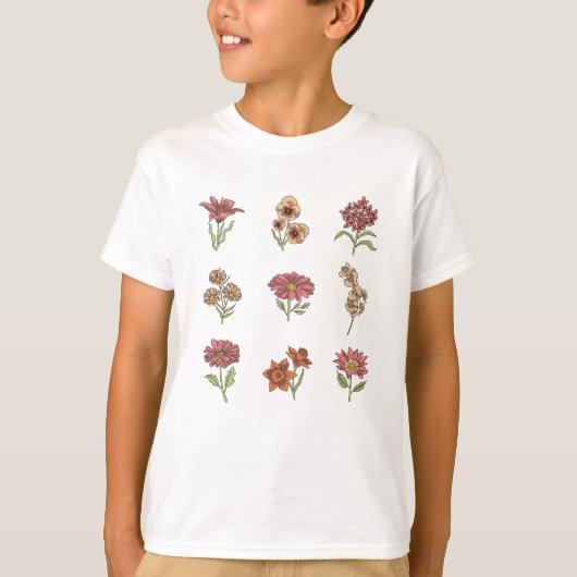 Wildblumen Vintage Blume Botanische T-Shirt (Vorderseite)