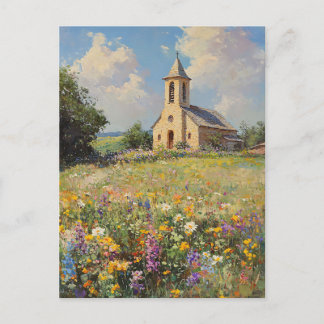Wildblumen Vintage Kirche Postkarte