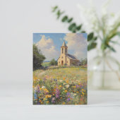 Wildblumen Vintage Kirche Postkarte (Stehend Vorderseite)