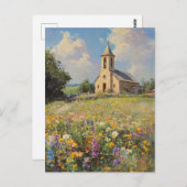Wildblumen Vintage Kirche Postkarte (Vorne/Hinten)