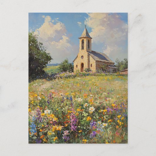 Wildblumen Vintage Kirche Postkarte (Vorderseite)