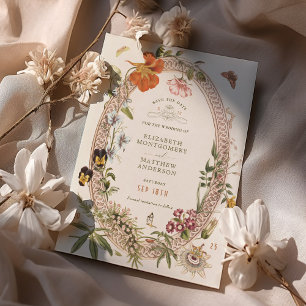 Wildblumen Vintage Save The Date Mauve Rose Einladung