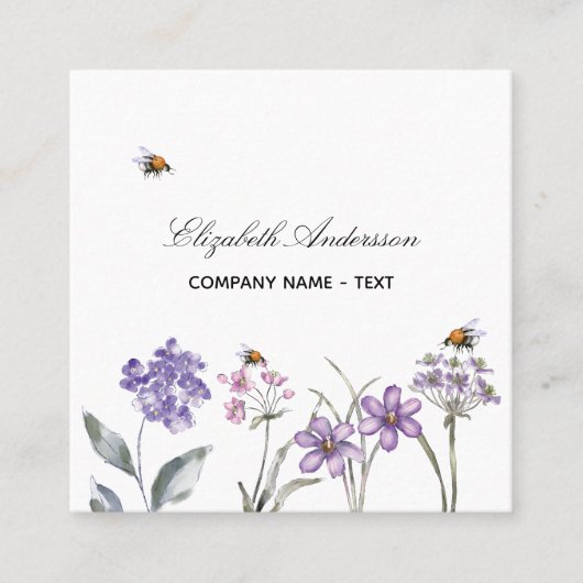 Wildblumen Violett-Lavendel-QR-Code Quadratische Visitenkarte (Vorderseite)