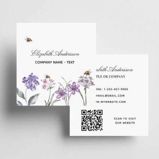 Wildblumen Violett-Lavendel-QR-Code Quadratische Visitenkarte