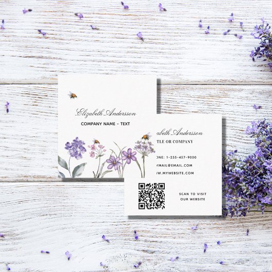 Wildblumen Violett-Lavendel-QR-Code Quadratische Visitenkarte