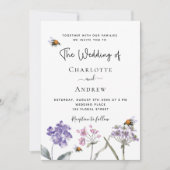 Wildblumen violett rosa QR UAWG Details Hochzeit Einladung (Vorderseite)