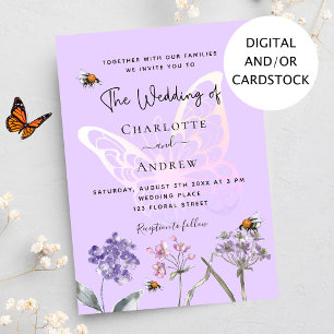 Wildblumen violette pinke Schmetterlingshochzeit Einladung