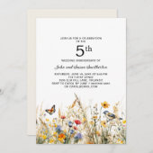 Wildblumen Vögel Schmetterlinge 5. Jahrestag Einladung (Vorne/Hinten)