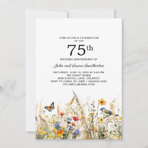 Wildblumen Vögel Schmetterlinge 75. Jubiläum Einladung