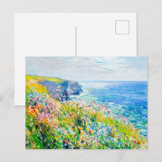 Wildblumen von Cliff Impressionist Coastline Postkarte (Vorne/Hinten)
