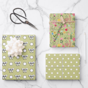Wildblumen von weißen und grünen Polka-Punkten Geschenkpapier Set