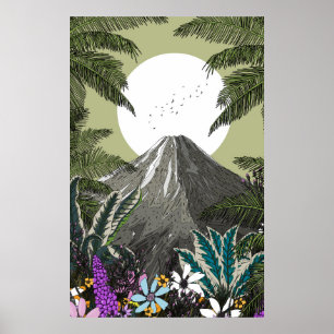 Wildblumen-Vulkan-Berg Poster