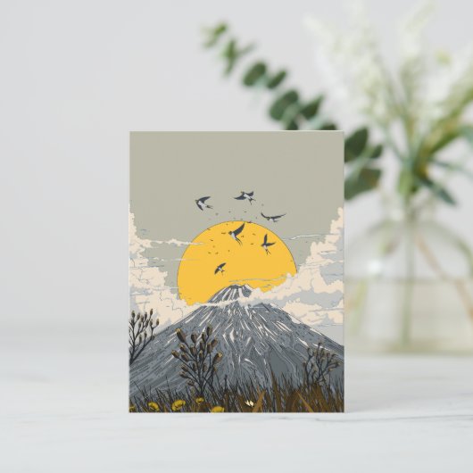 Wildblumen-Vulkan-Berg Postkarte (Stehend Vorderseite)