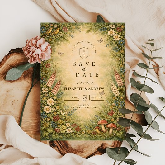 Wildblumen-Waldgarten-Hochzeit Save The Date