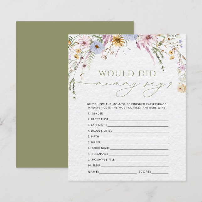 Wildblumen Was hat Mommy mit dem Baby Showspiel ge (Vorne/Hinten)