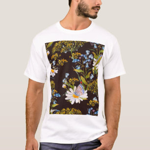 Wildblumen: Wasserfarbe auf schwarzem Hintergrund T-Shirt