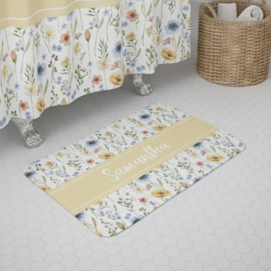 Wildblumen-Wasserfarbe-Boho-farbige Monogramm Badematte